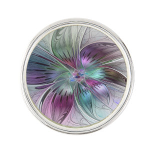 Colorful Abstract Flower Modern Floral Fractal Art Lapel Pin