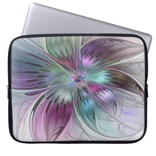 Colorful Abstract Flower Modern Floral Fractal Art Laptop Sleeve