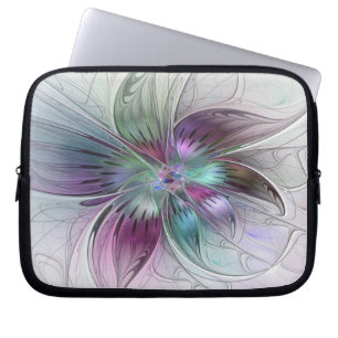 Colorful Abstract Flower Modern Floral Fractal Art Laptop Sleeve