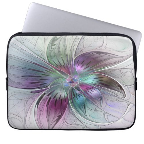 Colorful Abstract Flower Modern Floral Fractal Art Laptop Sleeve