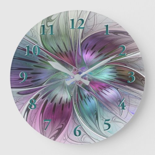 Colorful Abstract Flower Modern Floral Fractal Art Large Clock
