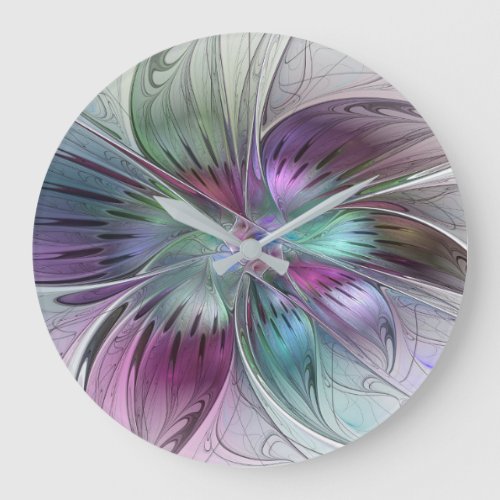 Colorful Abstract Flower Modern Floral Fractal Art Large Clock