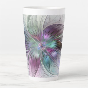 Colorful Abstract Flower Modern Floral Fractal Art Latte Mug