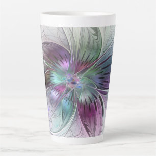 Colorful Abstract Flower Modern Floral Fractal Art Latte Mug