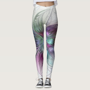 Colorful Abstract Flower Modern Floral Fractal Art Leggings