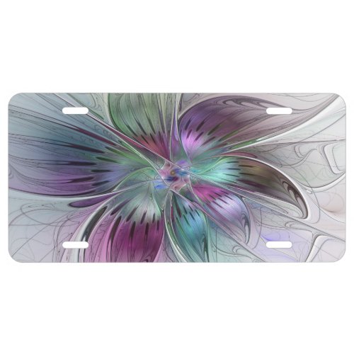 Colorful Abstract Flower Modern Floral Fractal Art License Plate