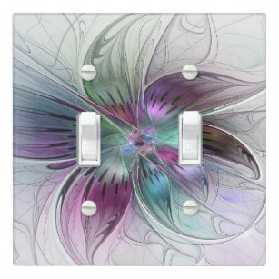 Colorful Abstract Flower Modern Floral Fractal Art Light Switch Cover