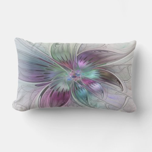 Colorful Abstract Flower Modern Floral Fractal Art Lumbar Pillow