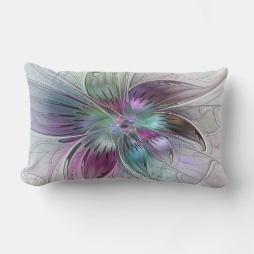 Colorful Abstract Flower Modern Floral Fractal Art Lumbar Pillow