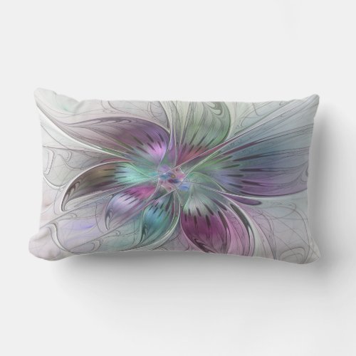 Colorful Abstract Flower Modern Floral Fractal Art Lumbar Pillow