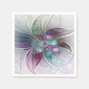 Colorful Abstract Flower Modern Floral Fractal Art Napkins