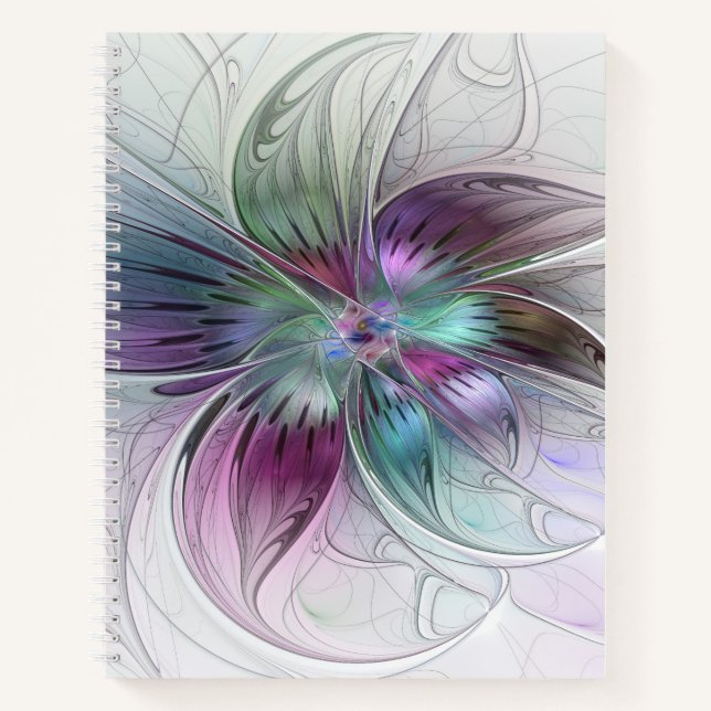 Colorful Abstract Flower Modern Floral Fractal Art Notebook (Front)