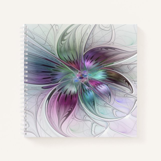Colorful Abstract Flower Modern Floral Fractal Art Notebook (Front)