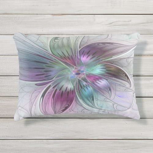 Colorful Abstract Flower Modern Floral Fractal Art Outdoor Pillow