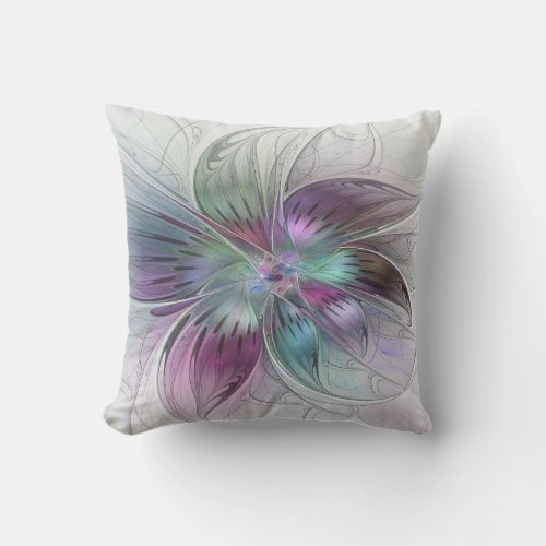 Colorful Abstract Flower Modern Floral Fractal Art Outdoor Pillow