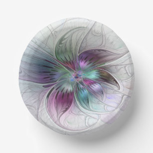 Colorful Abstract Flower Modern Floral Fractal Art Paper Bowls