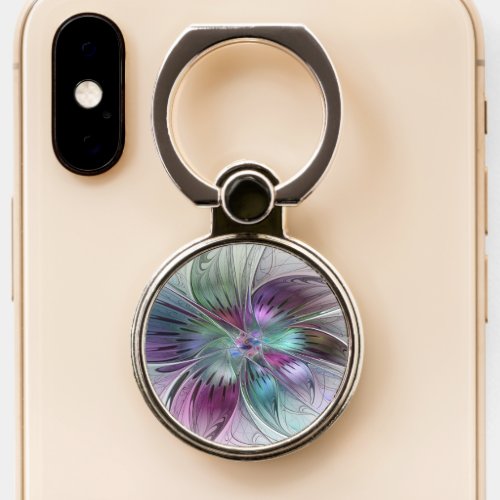 Colorful Abstract Flower Modern Floral Fractal Art Phone Ring Stand