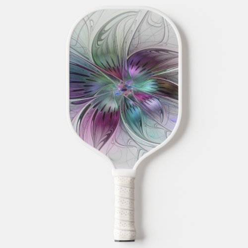 Colorful Abstract Flower Modern Floral Fractal Art Pickleball Paddle