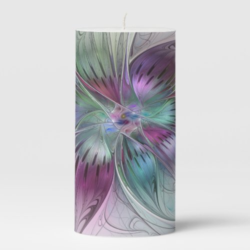Colorful Abstract Flower Modern Floral Fractal Art Pillar Candle