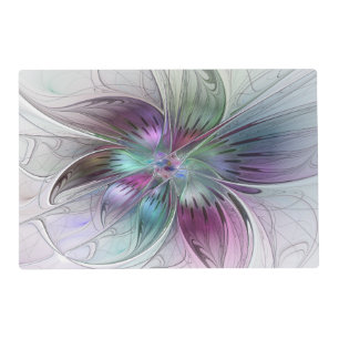 Colorful Abstract Flower Modern Floral Fractal Art Placemat