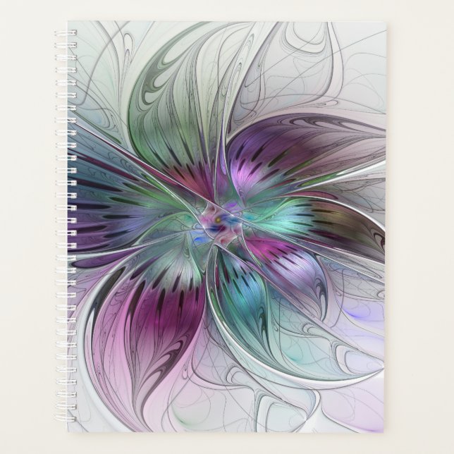 Colorful Abstract Flower Modern Floral Fractal Art Planner (Front)