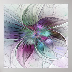 Colorful Abstract Flower Modern Floral Fractal Art Poster