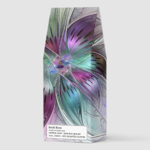 Colorful Abstract Flower Modern Floral Fractal Art Roasted Coffee
