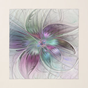 Colorful Abstract Flower Modern Floral Fractal Art Scarf