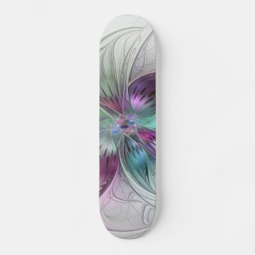 Colorful Abstract Flower Modern Floral Fractal Art Skateboard