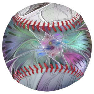 Colorful Abstract Flower Modern Floral Fractal Art Softball