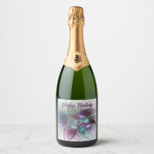 Colorful Abstract Flower Modern Floral Fractal Art Sparkling Wine Label