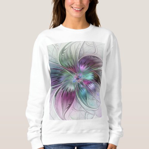 Colorful Abstract Flower Modern Floral Fractal Art Sweatshirt