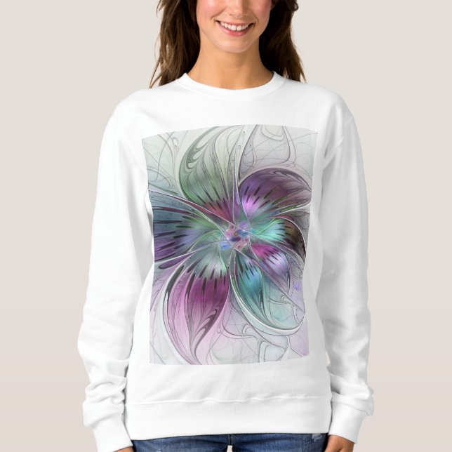 Colorful Abstract Flower Modern Floral Fractal Art Sweatshirt (Front)