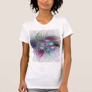 Colorful Abstract Flower Modern Floral Fractal Art T-Shirt