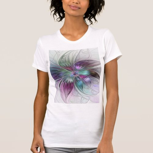 Colorful Abstract Flower Modern Floral Fractal Art T_Shirt