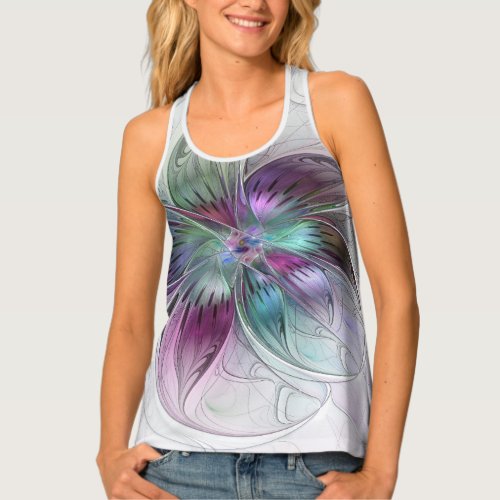 Colorful Abstract Flower Modern Floral Fractal Art Tank Top