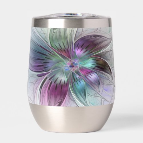 Colorful Abstract Flower Modern Floral Fractal Art Thermal Wine Tumbler