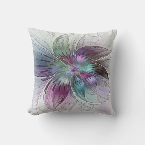 Colorful Abstract Flower Modern Floral Fractal Art Throw Pillow