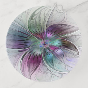 Colorful Abstract Flower Modern Floral Fractal Art Trinket Tray