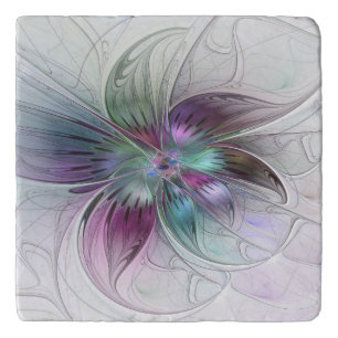 Colorful Abstract Flower Modern Floral Fractal Art Trivet
