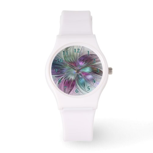 Colorful Abstract Flower Modern Floral Fractal Art Watch