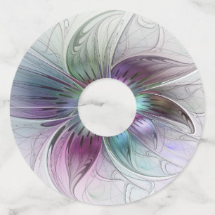 Colorful Abstract Flower Modern Floral Fractal Art Wine Glass Tag