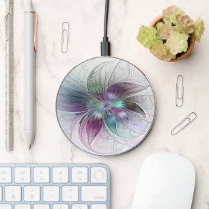 Colorful Abstract Flower Modern Floral Fractal Art Wireless Charger