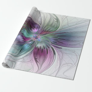 Colorful Abstract Flower Modern Floral Fractal Art Wrapping Paper