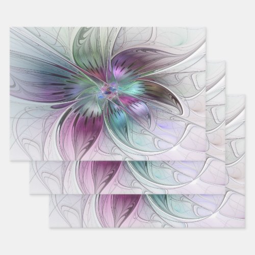 Colorful Abstract Flower Modern Floral Fractal Art Wrapping Paper Sheets