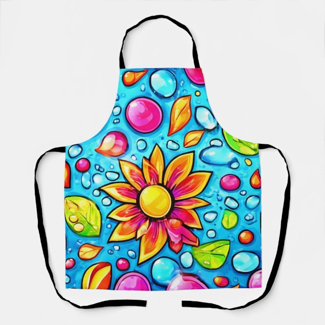 Colorful abstract flower pattern apron (Front)