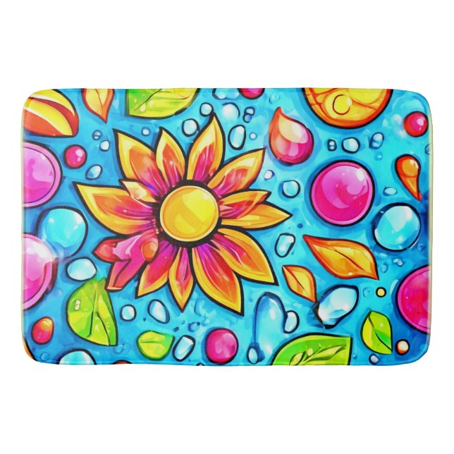 Colorful abstract flower pattern bath mat (Front)