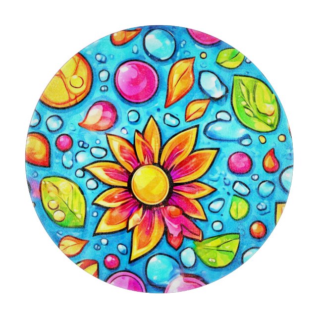 Colorful abstract flower pattern cutting board (Front)