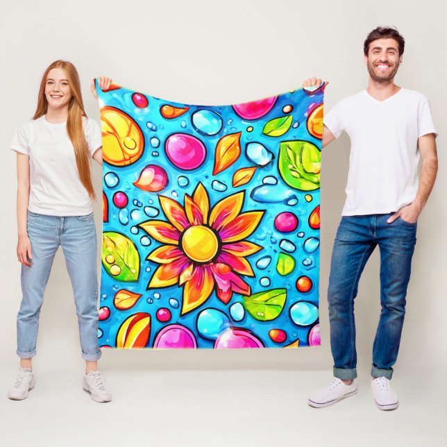 Colorful abstract flower pattern fleece blanket (In Situ)
