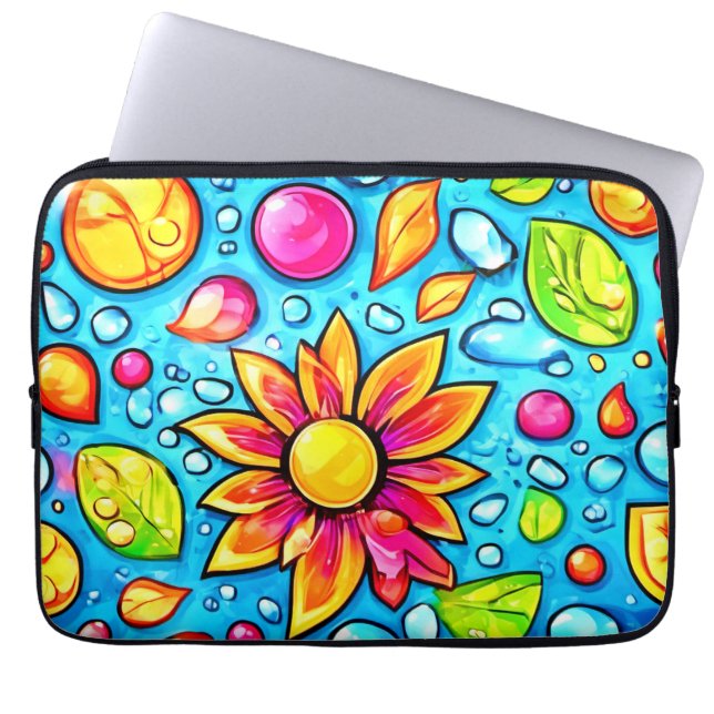 Colorful abstract flower pattern laptop sleeve (Front)